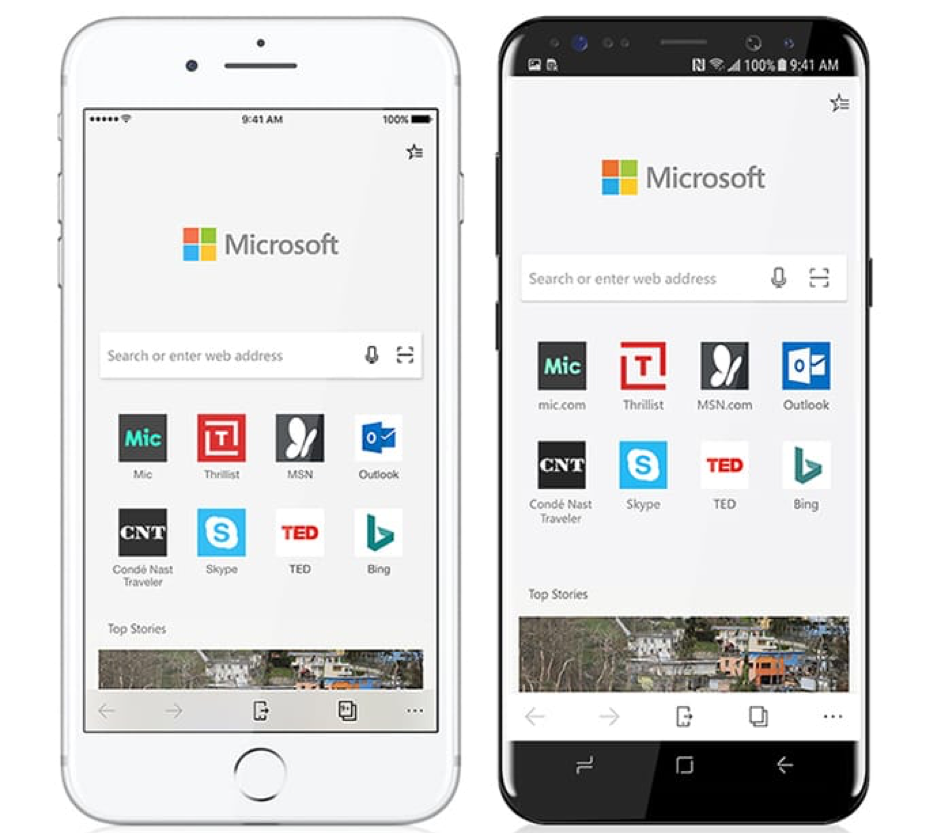 Главная страница Microsoft Edge для Android